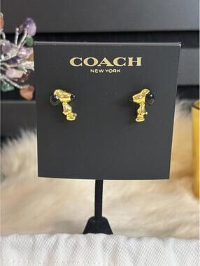 Coach New York Gold and Black Snoopy Stud Earrings